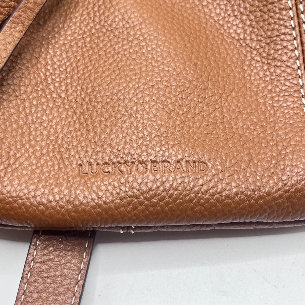 Lucky Brand Cognac Pebbled Leather Belt Bag Fanny Pack Brown White Stitching - Picture 4 of 9